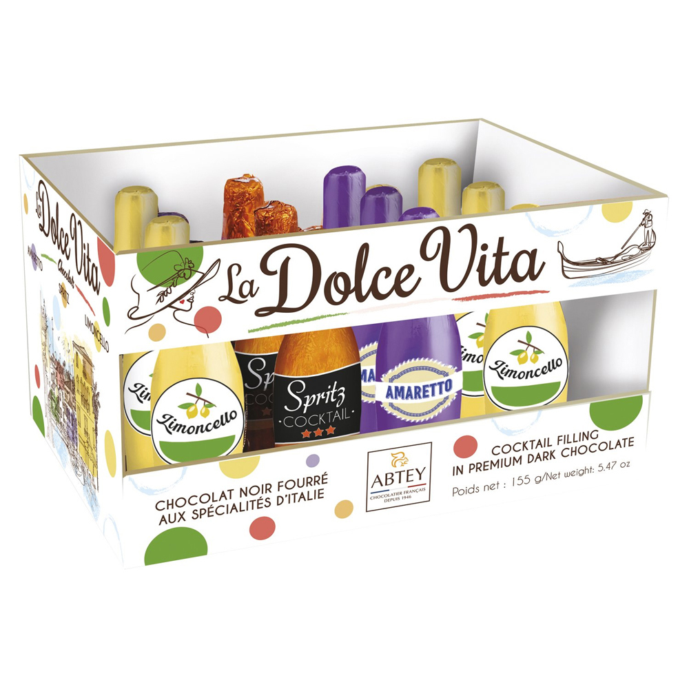 Abtey Casier La Dolce Vita Crate of Liqueur Bottles in Dark Chocolate 155g